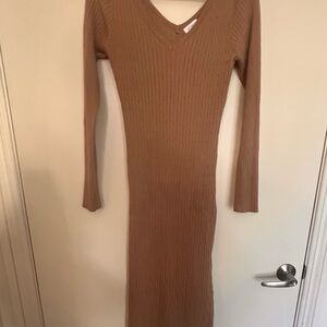 Elegant Tan Ribbed Knit Dress